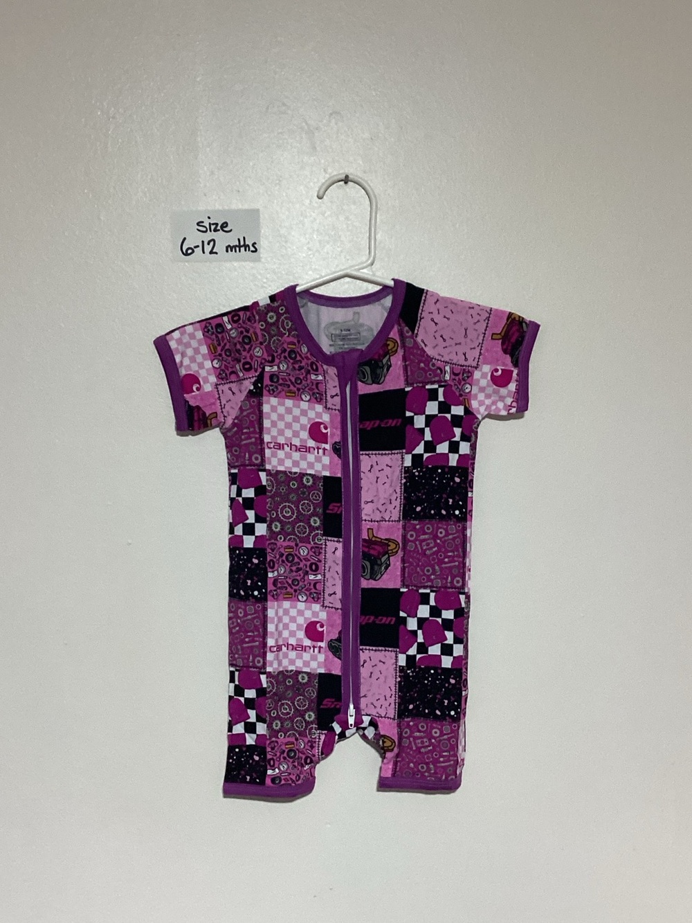 Snap Purple and Black Patchwork Short Sleeve One-Piece